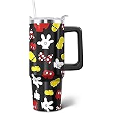 Mrazqev 30oz Cartoon Mouse Tumbler | with Handle and Lid and Straw | Stainless Steel Insulated Tumbler | Black Travel Coffee Mug -Birthday,Christmas Gift