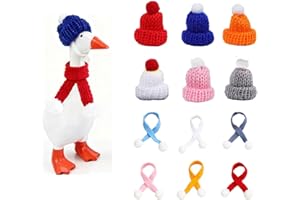 Drefund 6 Set Desk Goose Outfits 7inch, Mini Desktop Goose Clothes Knitting Hats Scarves and Bow Ties for Christmas Holiday Winter All Season, Mini Porch Goose Costume Funny Decoration Accessory