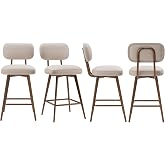 MALOL 26&ldquo; Swivel Bar Stools Set of 4, Mid Century PU Leather Counter Height Bar Chairs with Low Back and Metal Legs, Modern Bar Stool Chair for Kitchen Island, Beige
