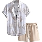 GORGLITTER Men's 2 Piece Vacation Beach Outfits Floral Button Down Shirt and Shorts Cruise Attire Sets