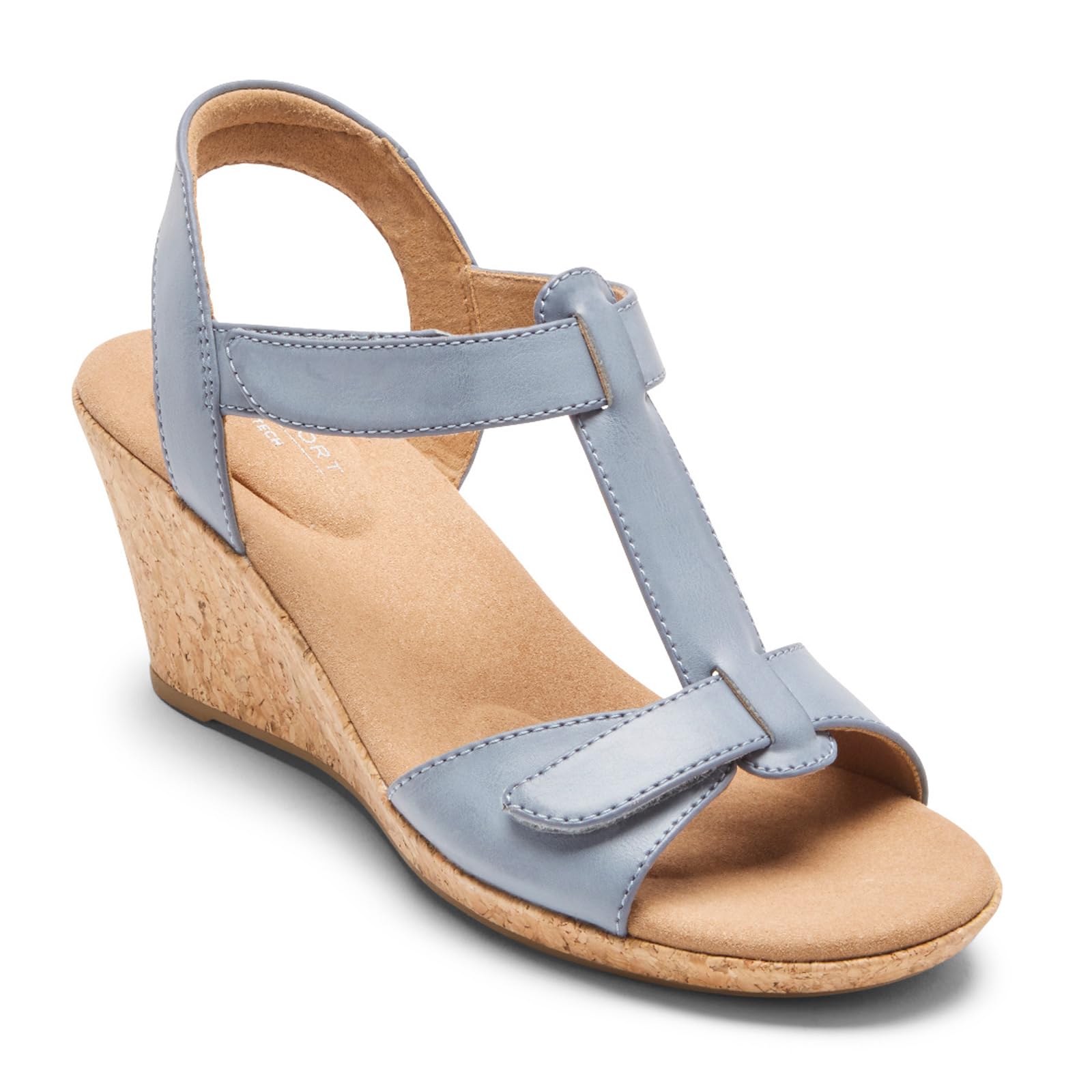 Rockport Women’s Blanca T-Strap Sandal, Blue Chambray, 8.5 Wide
