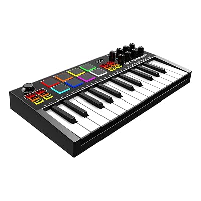 OYAYO MIDI Keyboard Controller, 25 Key Rechargeable MIDI Keyboard with 8 Backlit Drum Pads, 8 Knobs, OLED Display, DAW Integration, MIDI Controller for Music Production