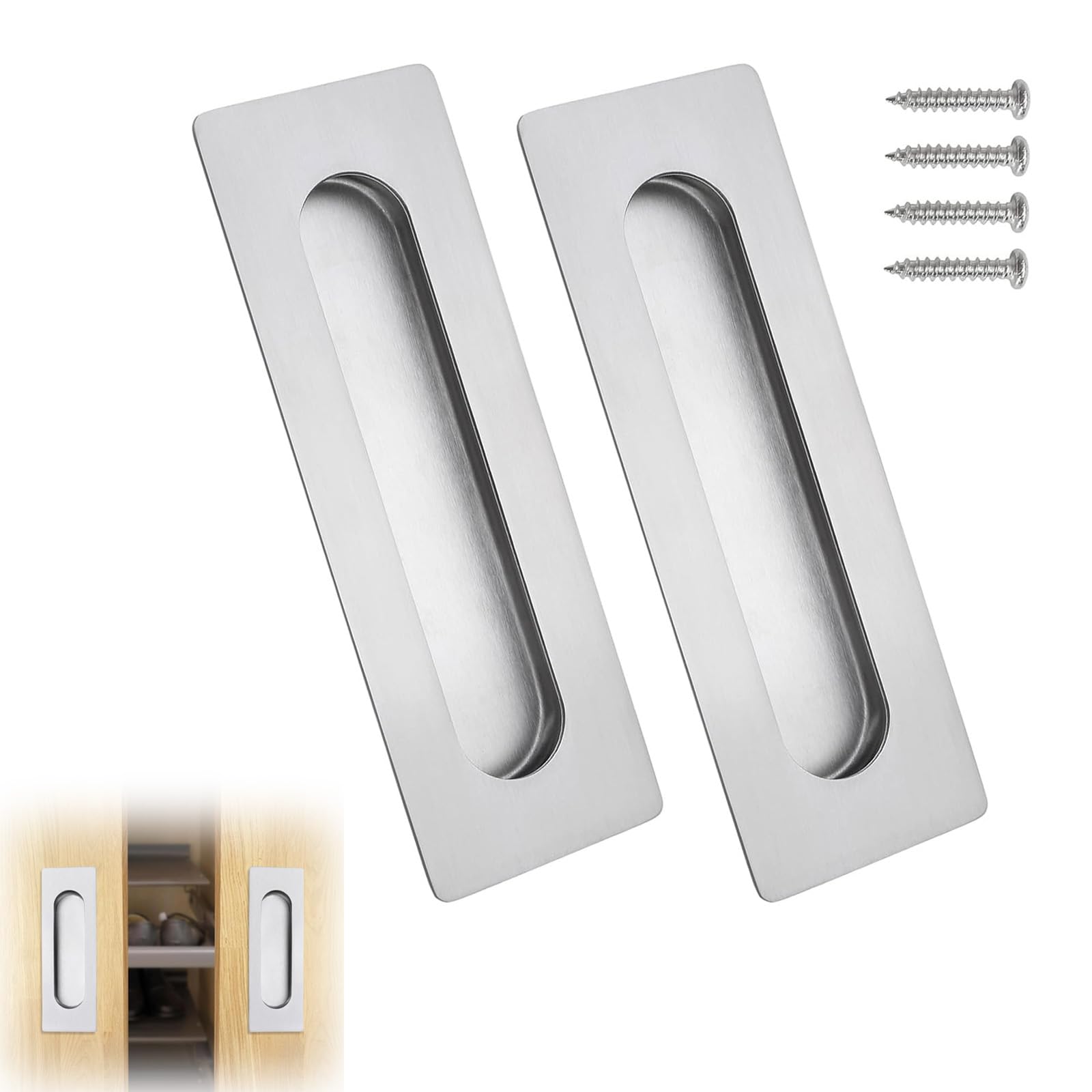 VZU 2 PCS 150mm Groove Recessed Sliding Door Handle in Silver - Flush Pull for Bi Folding Doors, Kitchen Cabinet, Closet