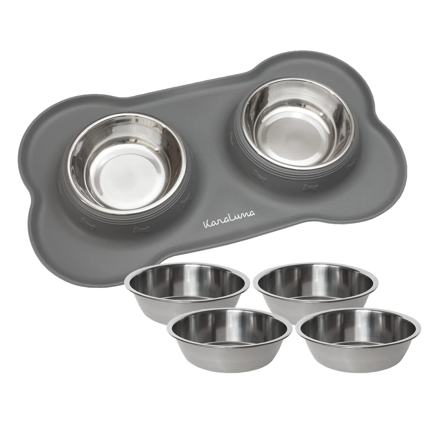 KaraLuna Silicone Bowl Mat with Stainless Steel Feeding Bowl I for Cats and Dogs (200 ml, Grey)