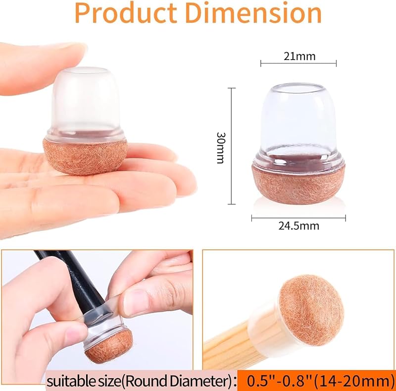 Protectores de Suelo de Silicona Transparente mejorados para Patas de Silla, 13-20mmTapas de Silicona 16P con Fieltro Envuelto, Fundas de para Patas de Silla, Protectores de pies de Silla