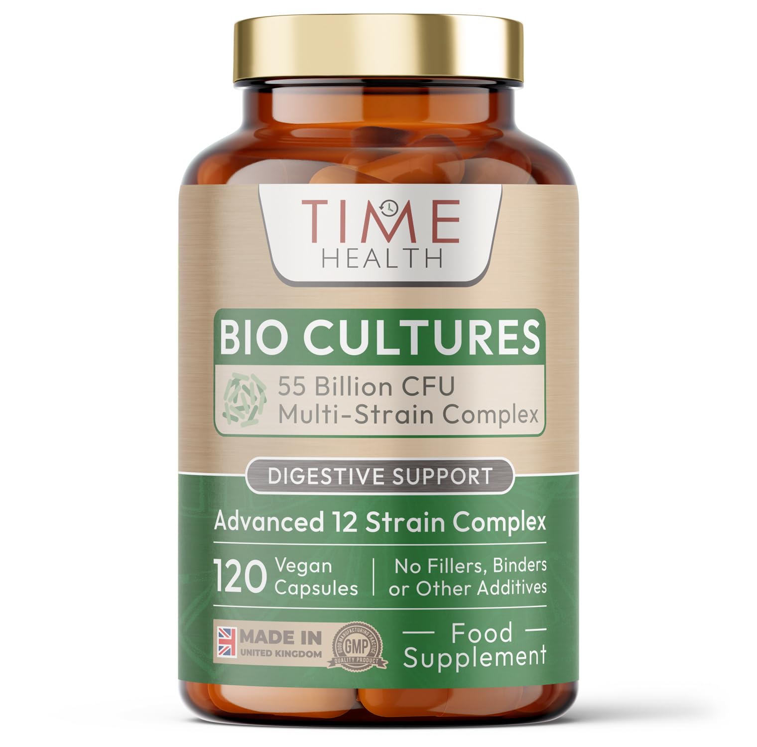 Bio Cultures Complex – 55 Billion CFU – Advanced 12 Strain Probiotic Formula - Digestion, Immunity & Cognitive Support – Vegan Probiotics – UK Made