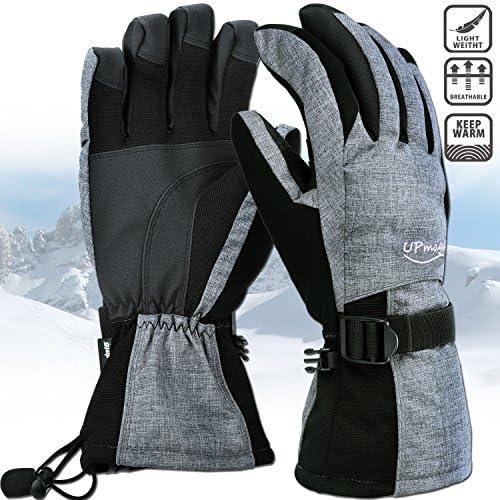 Waterproof Mens Ski Gloves, Breathable Windproof Warm Skiing Snowboard Gloves, Winter Cold Weather Thinsulate Glove (black gray, X-Large)