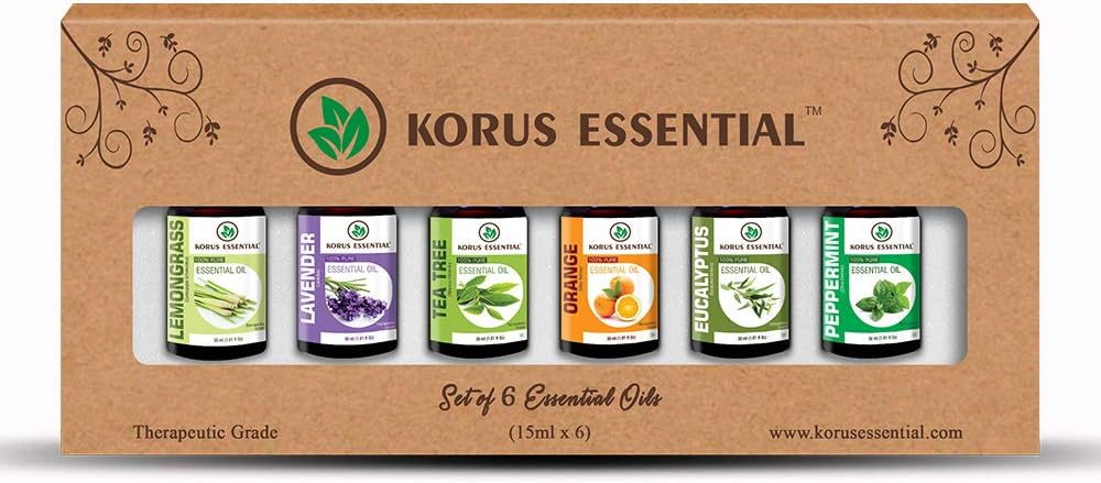 Top 6 Essential Oils for Aromatherapy Set of 6 15ml Essential Oils- 100% Pure & Therapeutic grade - Gift Set & Premium Kit - 6/15 Ml Lavender, Tea Tree, Eucalyptus, Lemongrass, Orange, Peppermint