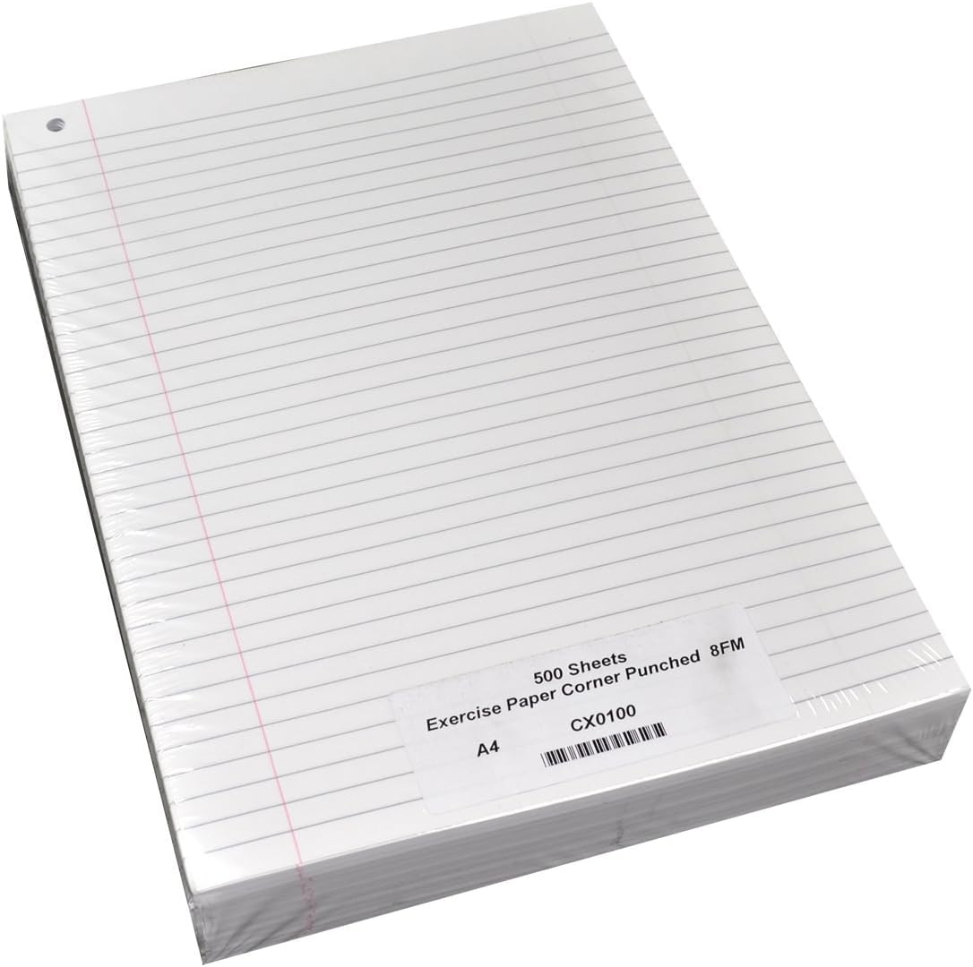 Rhino A4 Loose Leaf Lined Paper, 500 Sheets / 1000 Pages, 8mm Lined with Margin Paper, 1-Pack, Corner-Punched, School & Office Stationery Supplies — image 1