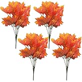 ccHuDE 4 Bunches Artificial Maple Leaves Braches Fake Fall Leaves Stems Autumn Leaf Bushes Artificial Plants Picks Farmhouse Thanksgiving Table Centerpiece Decorations