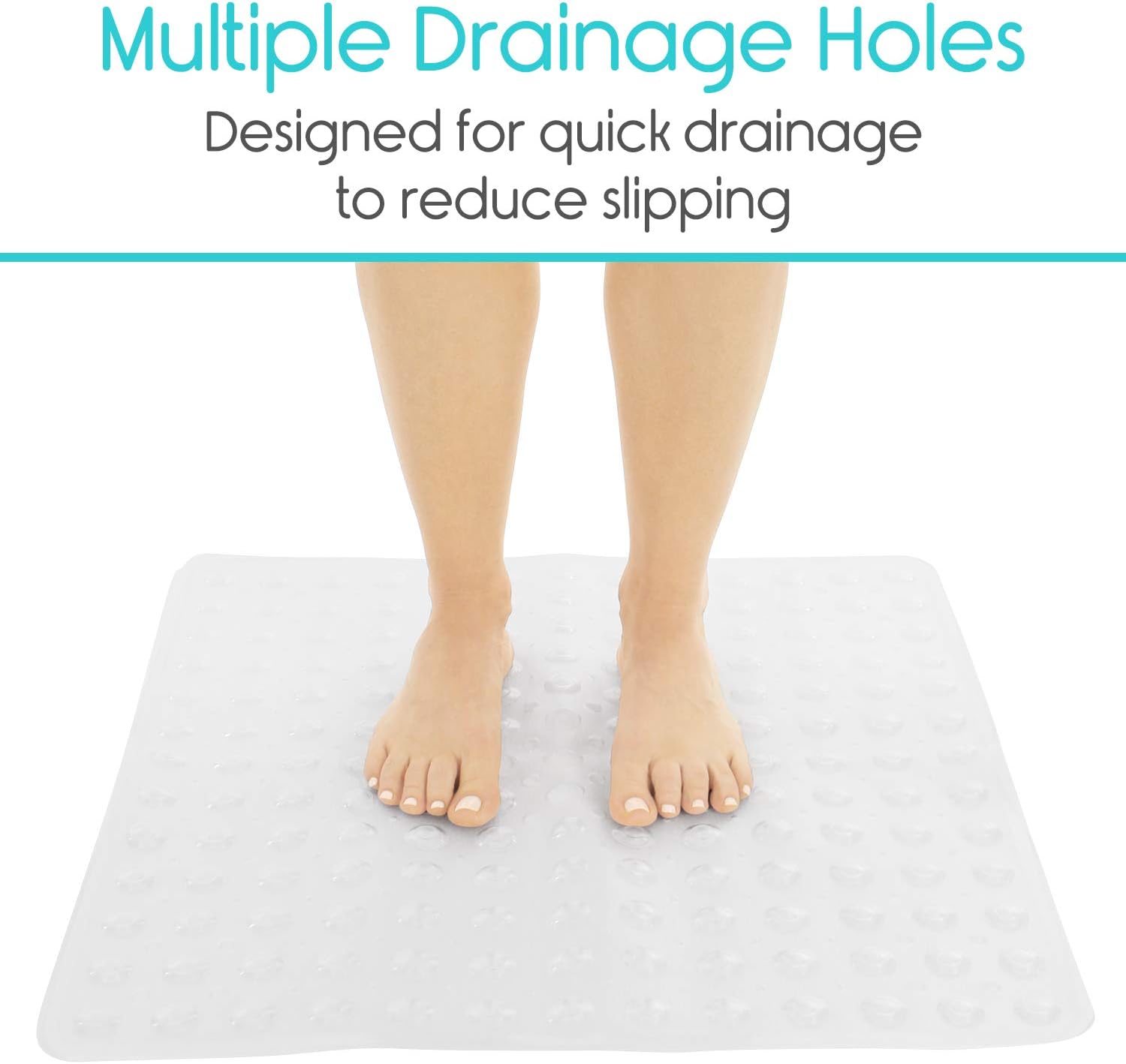 Vive Shower Stall Mat - Non Skid Bathtub Floor for Kids, Adults, Elderly - Square Bathroom Slipmat Bath Tub Suction Grip - Washable Non Slip, PVC: Health & Personal Care