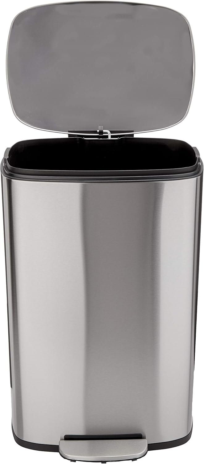 Basics Rectanglular, Stainless Steel, Soft-Close, Step Trash Can, 50 Liter /13.2 Gallon, Satin Nickel: Home & Kitchen