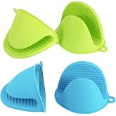 Vaincre 4PCS Heat Resistant Silicone Oven Mitts &amp; Potholders, Blue &amp; Green | Food Grade Silicone, Non-Slip Grip, Waterproof, Mini Size, Flexible, Dishwasher Safe, For Cooking Baking Grilling BBQ