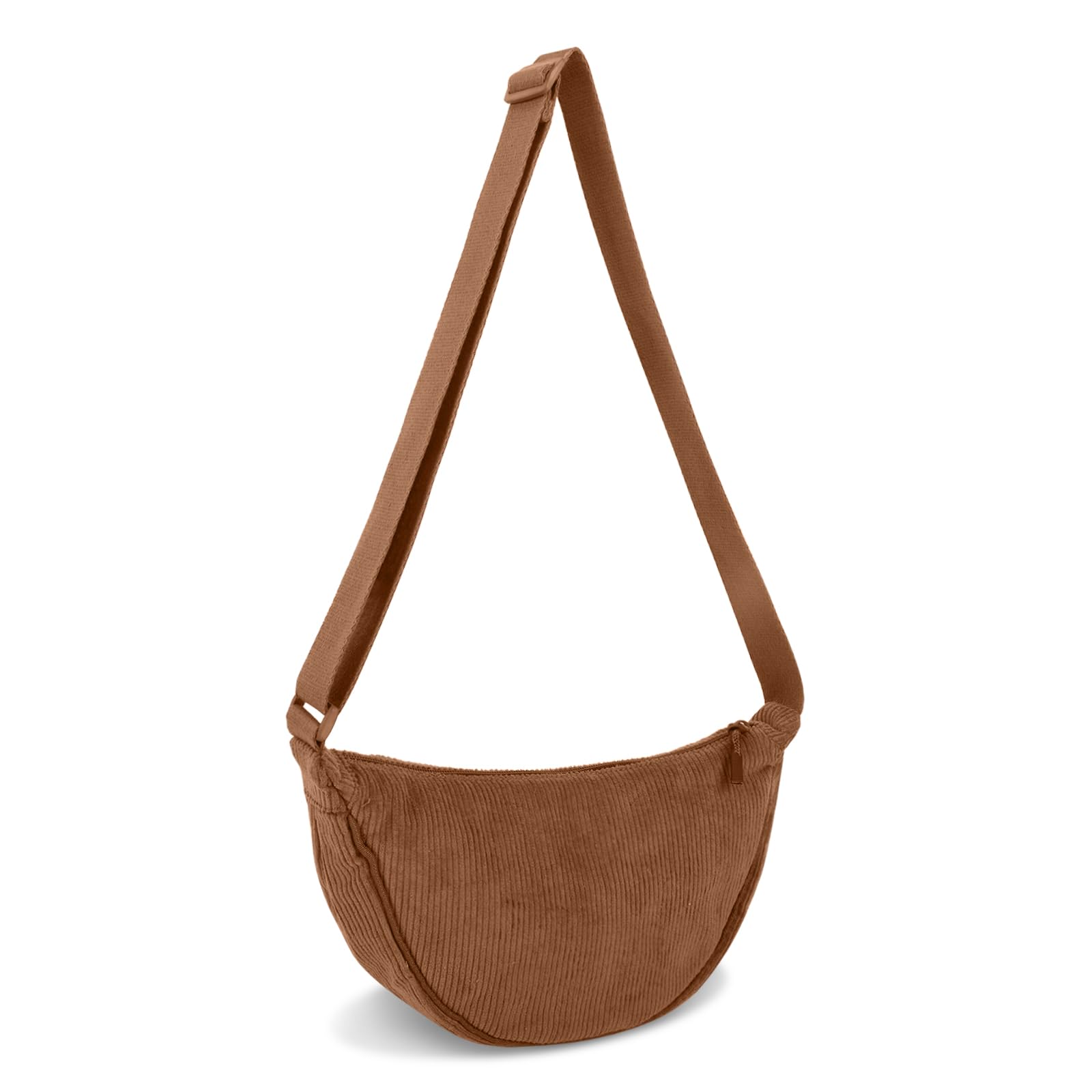 Photo 1 of Corduroy Crescent Crossbody Bag for Women Purses Trendy Men,Small Hobo Sling bag Half Moon Shoulder Bag,Round Lightweight Waist Fanny Pack with Zip Adjustable Strap for Travel Daily Use(Small Brown)