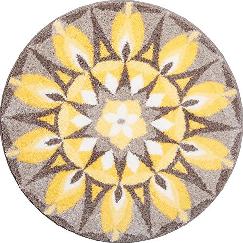 GrundBath Mat, Ultra Soft and Absorbent, Anti Slip, 5 Years Warranty, SEL, Mandala 100 cm Round, yellowish grey