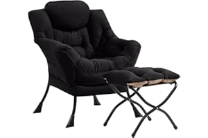 Givjoy Cozy Lazy Chair and Ottoman, Large Contemporary Accent Lounge Chair Set, Leisure Upholstered Reading Armchair for Bedroom, Living Room, Dorm Rooms, Office