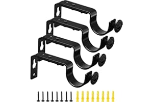 Curtain Rod Bracket, Adjustable Heavy Duty Curtain Rod Holders Black Curtain Rod Hooks for 1.1 Inch Curtain Rod, Window Hardw
