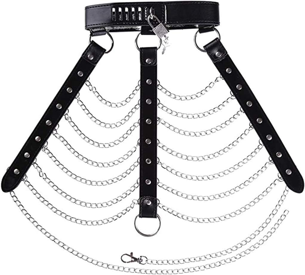 Liangliang Women's Faux Leather Harness Punk Gothic Metal Chain Tassel Body Caged Lock Bra Strap