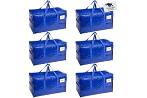 RUGGED RHINO Heavy Duty Extra Large Moving Bags, 50lb Capacity Tote, 6 Pack, Durable Water and Puncture Resistant Winter Clothes Storage Totes for Moves, Strong Carry Handles, Zippers, Blue