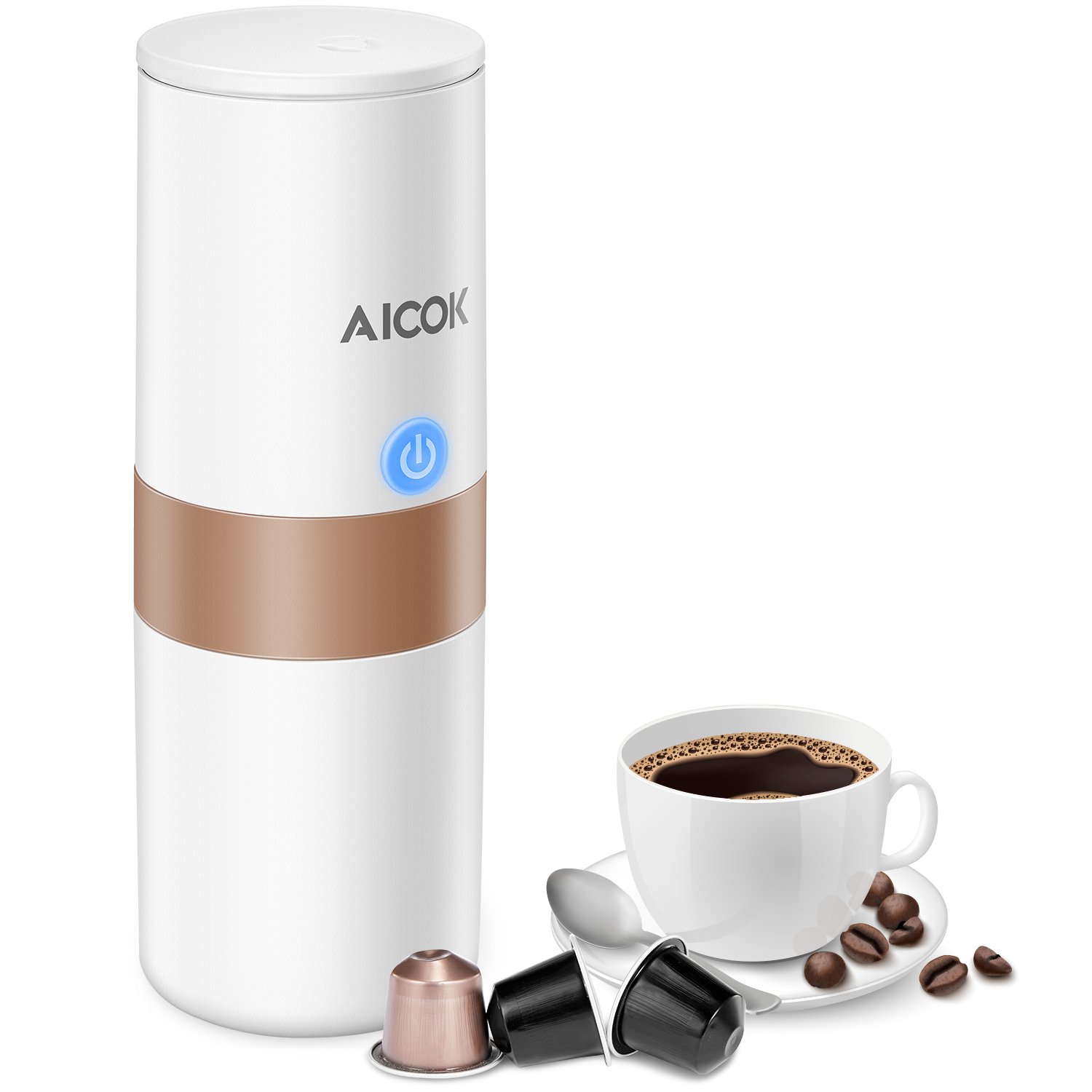 Aicok Portable Coffee Maker, Mini Electric Coffee Machine with Reusable