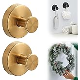 Suction Cup Hooks for Door Wreaths, 2025 Upgraded Wreath Hangers for Front Door, Halloween Christmas Suction Cup Wreath Hanger Holder for Glass Window Towel Shower Hooks Door Bathroom (2, Gold)