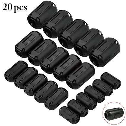 Outgeek 20PCS Ferrite Core Assorted Sizes Ferrite Ring Noise Suppressor Clip for Cable