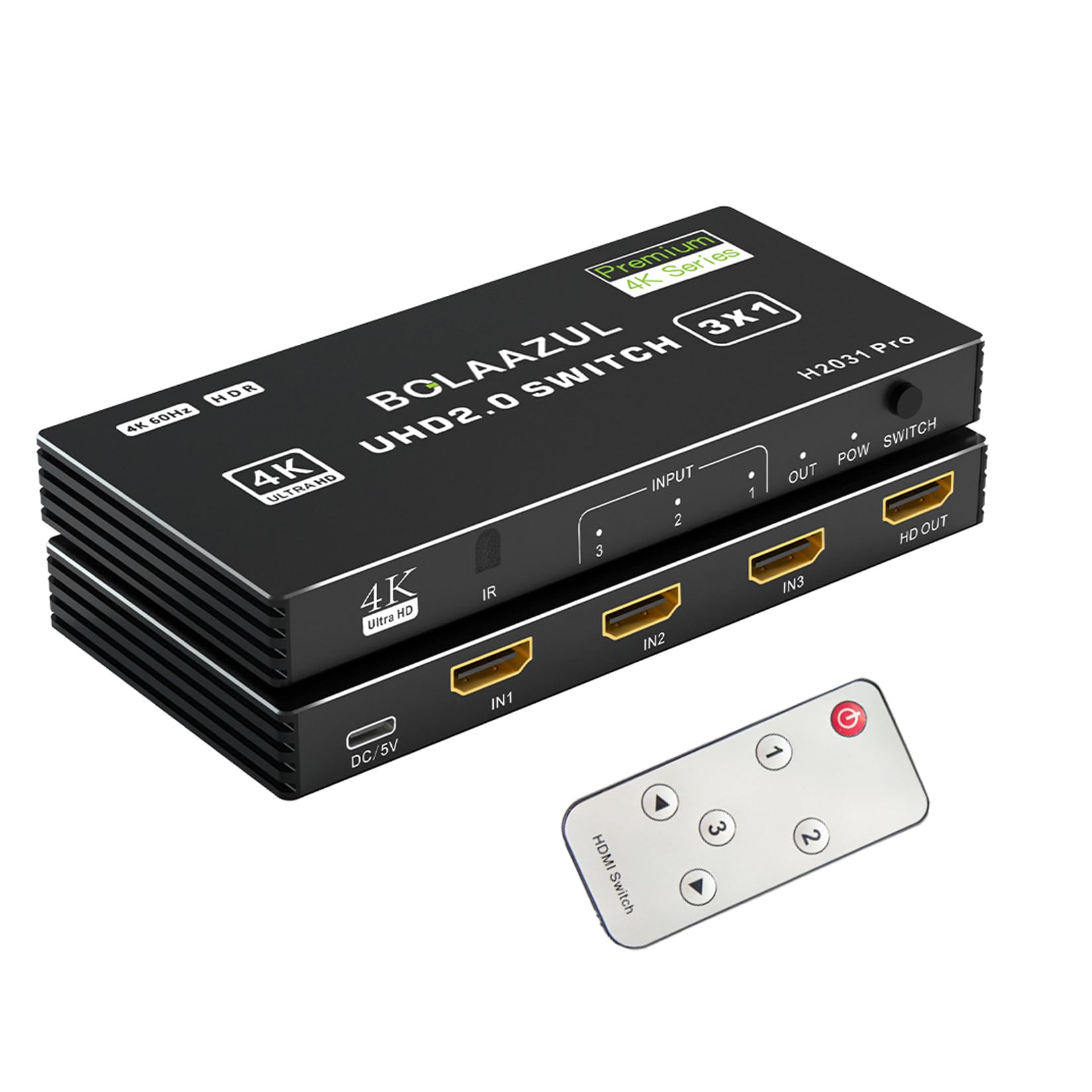 BolAAzuL 3 in 1 HDMI Switch - 4K@60Hz, HDMI Port Expander Hub with Remote for 3 Inputs, Supports 3D, HDCP2.2, HDR for PS5/PS4 Pro/PS4, Xbox Series X/S, Apple TV