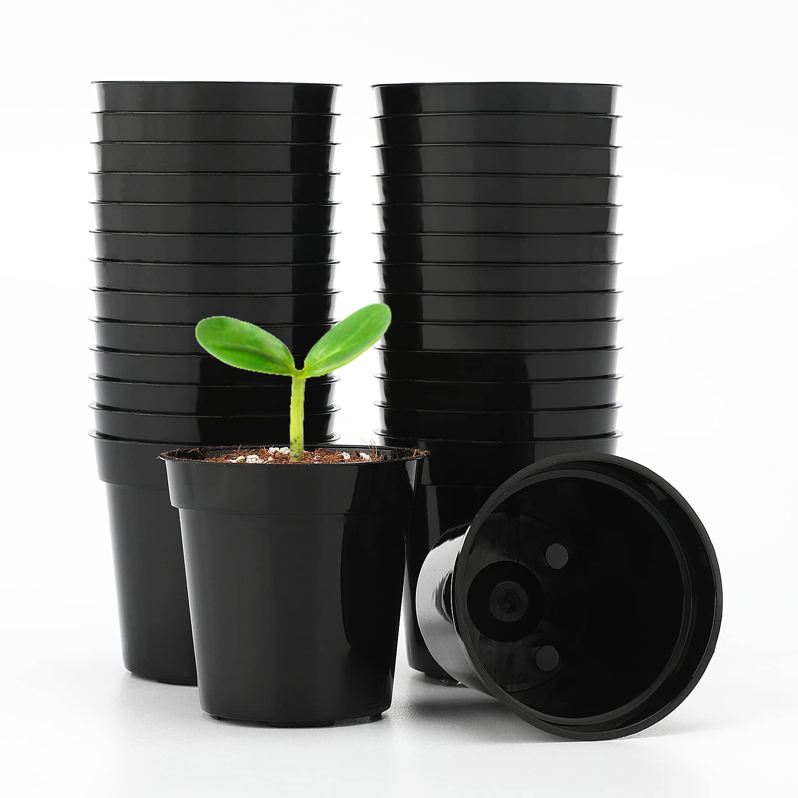 KINGLAKE 50Pcs Mini Plastic Plant Pots 5.4cm, Small Black Flower Pots Round Seed Pots for Seeds Seedling Vegetables Herbs