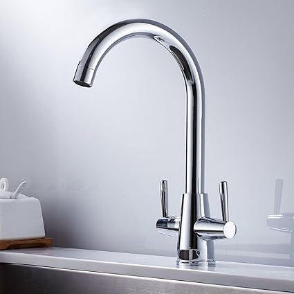 Kitchen Sink Mixer Taps Modern Monobloc Swivel Spout Twin Lever Two Handle Chrome Faucet   Amazon.com