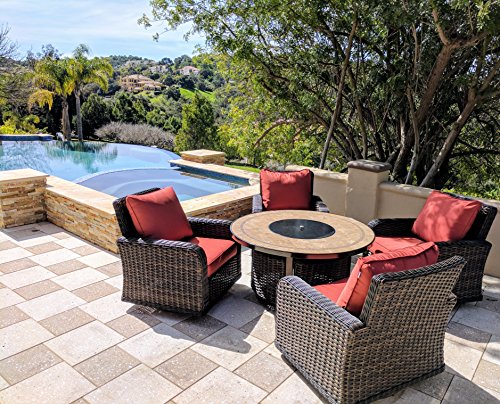 JOYPANDA 5 Piece Propane Gas Firepit Set, Includes 4 Cushioned Rattan Wicker Rocker Sofa Chairs ...