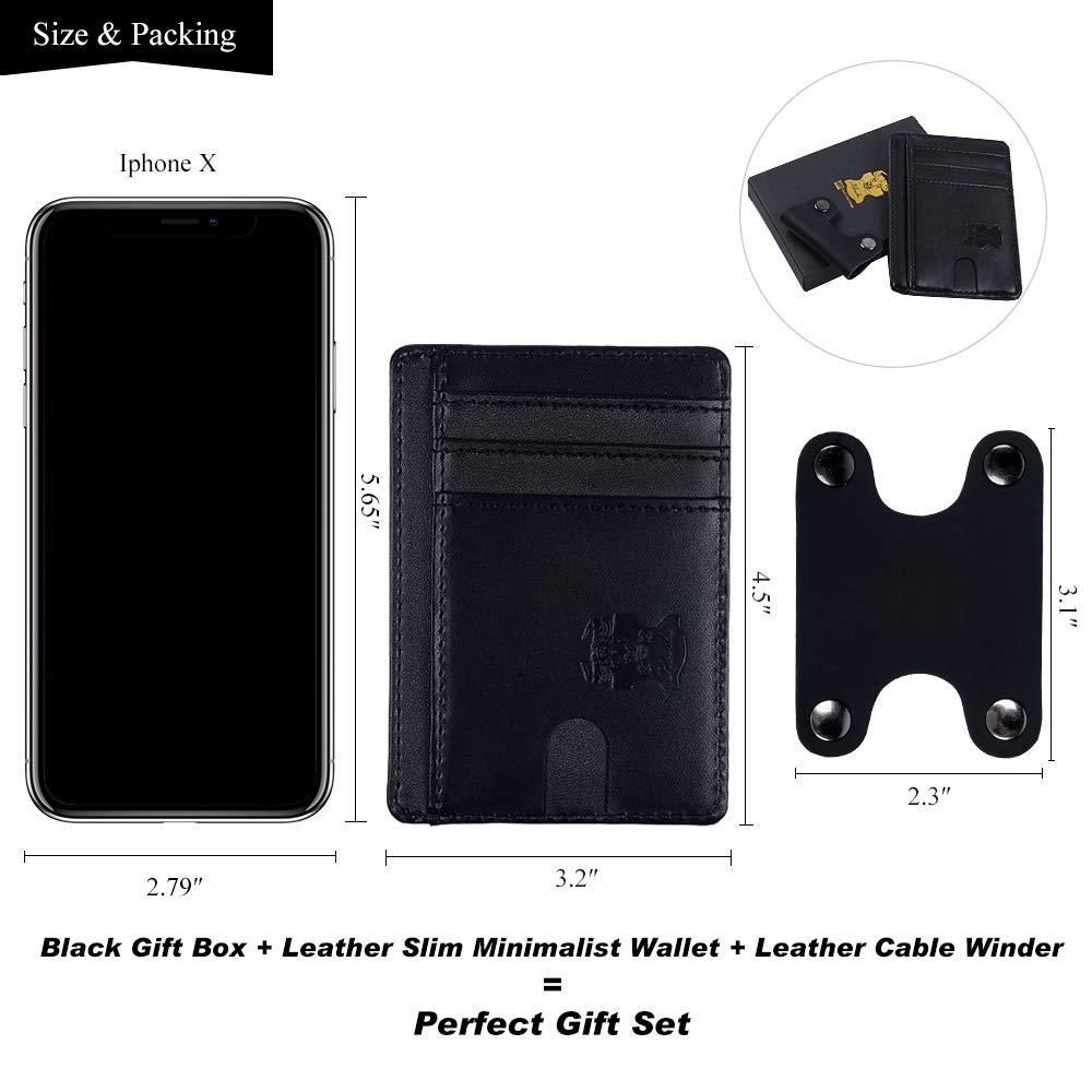 Piboshi Slim Minimalist Wallet Thin Leather Credit Card Holder Wallet RFID Blocking Front Pocket Wallets for Men