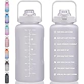 ST-YIBEN 64oz,100oz,128oz Large Motivational Water Bottle with Time Marker, Leakproof & BPA Free Half Gallon Big Water Bottle with Straw Handle Tritan Frosted Water Jug for Gym,Fitness,Outdoor Sports