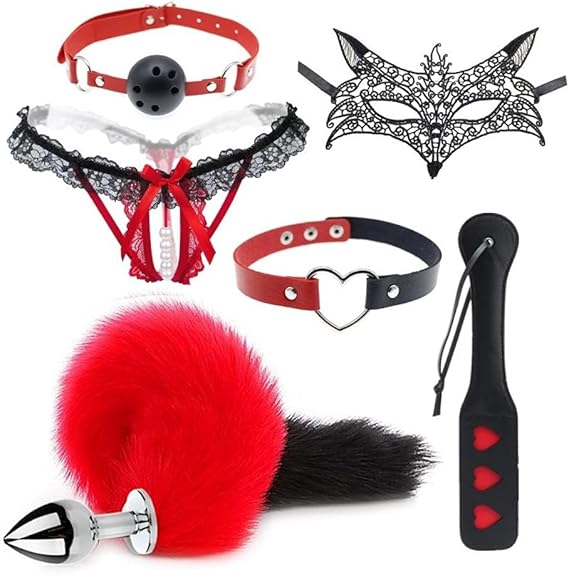 Juego de 6 piezas de conejo y cola de zorro rojo con corazón de