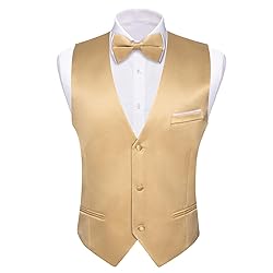 Barry.Wang Mens Gold Formal Suit Vest V-neck Slim