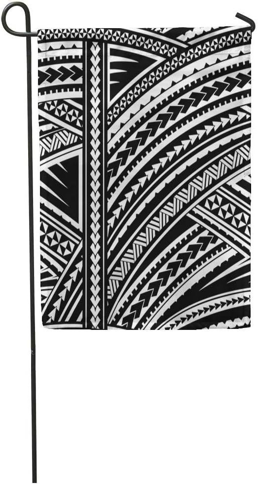 EnmindonglJHO Garden Flag Blue Polynesian Maori Tribal Pattern Tattoo Aboriginal Curl Ethnic Indigenous Home Yard House Decor Barnner Outdoor Stand 12x18 Inches Flag