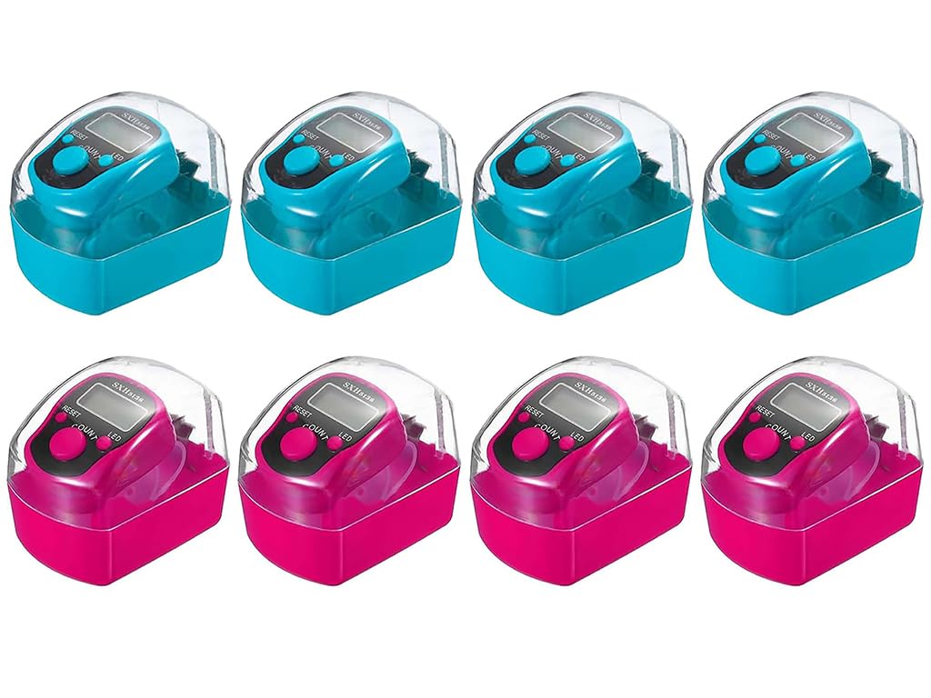 Hitopin 8PCS Electronic Finger Counter, LED Electronic Handheld Tally Counter, 5-Digit Counters Clicker with Box, Lap Track Handheld Counter, for Golf Sports Fitness Exercise Warehouse (Pink, Blue)