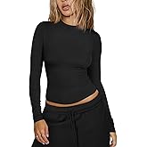 Hragc Womens Ribbed Long Sleeve T Shirts Crew Neck Fall Basic Tight Tops Fitted Casual Going Out Workout Cotton Fall Tops