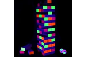 AHUIMEIUS 54 Piece Glow Tumble Tower Board Games, Glow in The Blacklight Tumble Tower, Indoor/Outdoor Board Game for Adults for Family Game Night