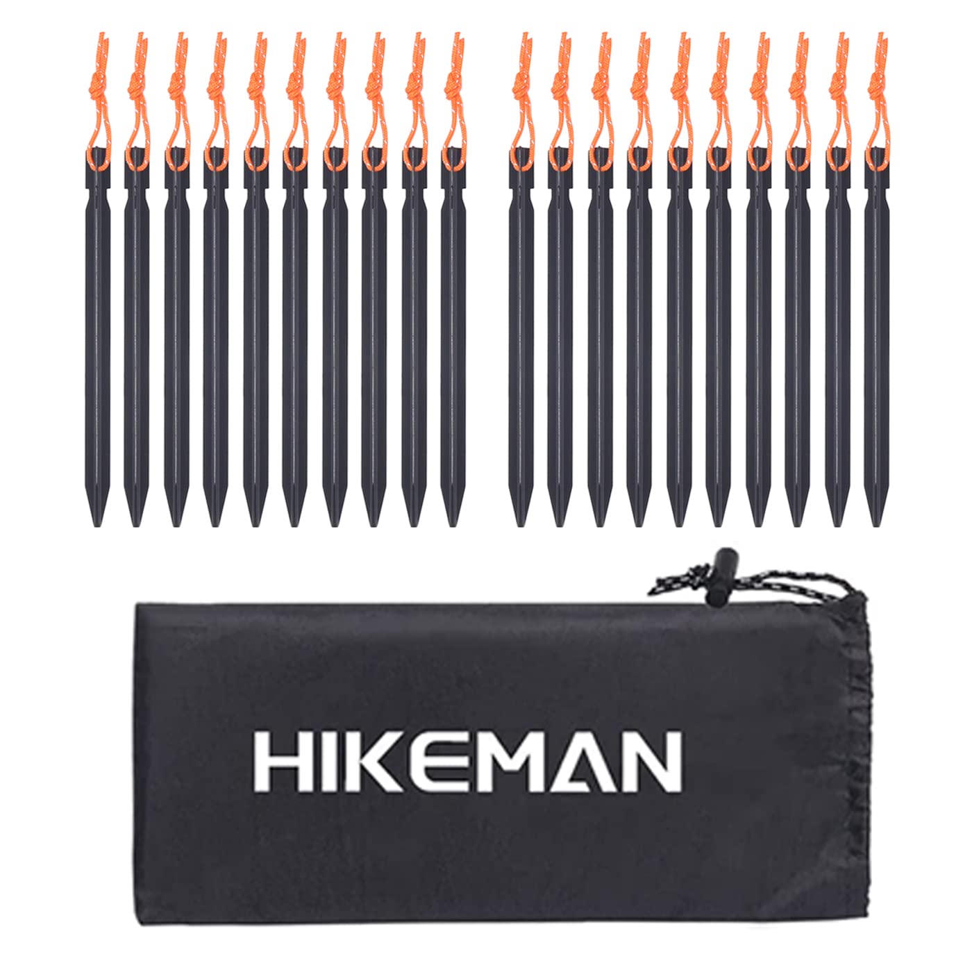 HIKEMAN 20 Pack Tent Pegs Aluminium Alloy Tent Stakes with Drawstring Bag For Outdoor Camping Trip Hiking Beach Heavy Duty(Black)