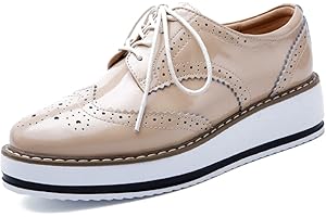 YING LAN Women's Platform Lace-Up Wingtips Square Toe Oxfords Shoe