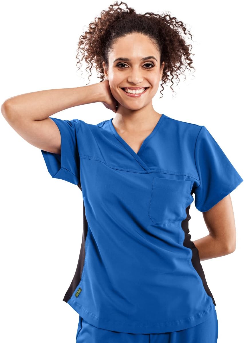 ave Women’s Medical Scrub Top, Michigan ave, V-Neck Scrub Shirt, Stretch Side Panels, Great for Nurses, Royal Blue, X-Large