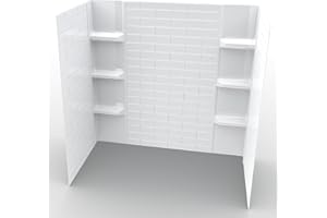 Noah William Home White Polystyrene Tub Wall Surround 32"x 60"x 58" - Waterproof, Easy-to-Install, Two Shelf Units Kit Included - Bathtub Wall Surround Panels - Subway Tiles Pattern, Classic Shelves