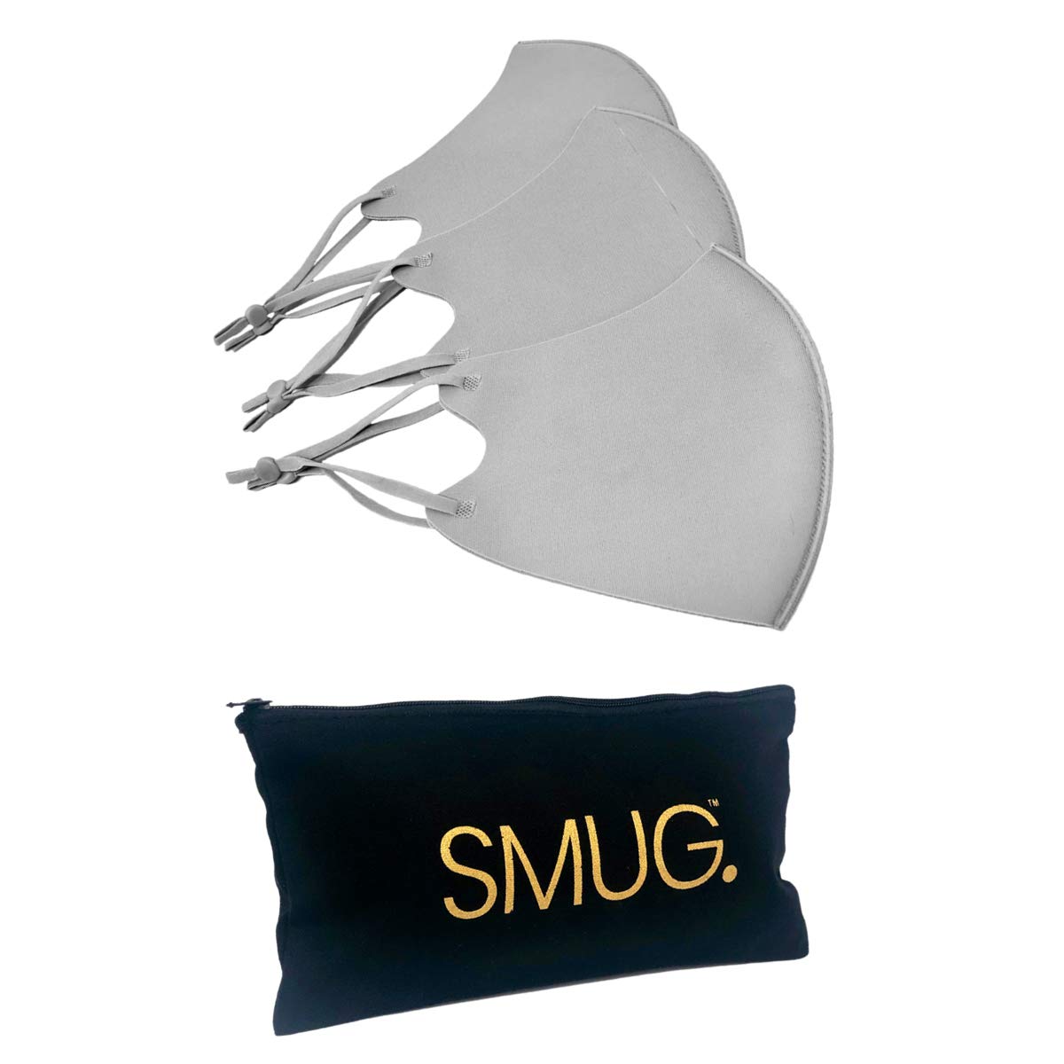 SMUG Adjustable, Washable & Reusable Face Covering | With Black Storage Bag | 3 Pack | Anti-Slip Nose & Mouth Covering | Made from Premium Fabric | Fashionable Skin Friendly Cloth | Grey