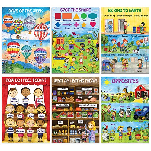 12 Kids Educational Posters for Preschoolers & Toddlers 13x18 Large Preschool Wall Posters