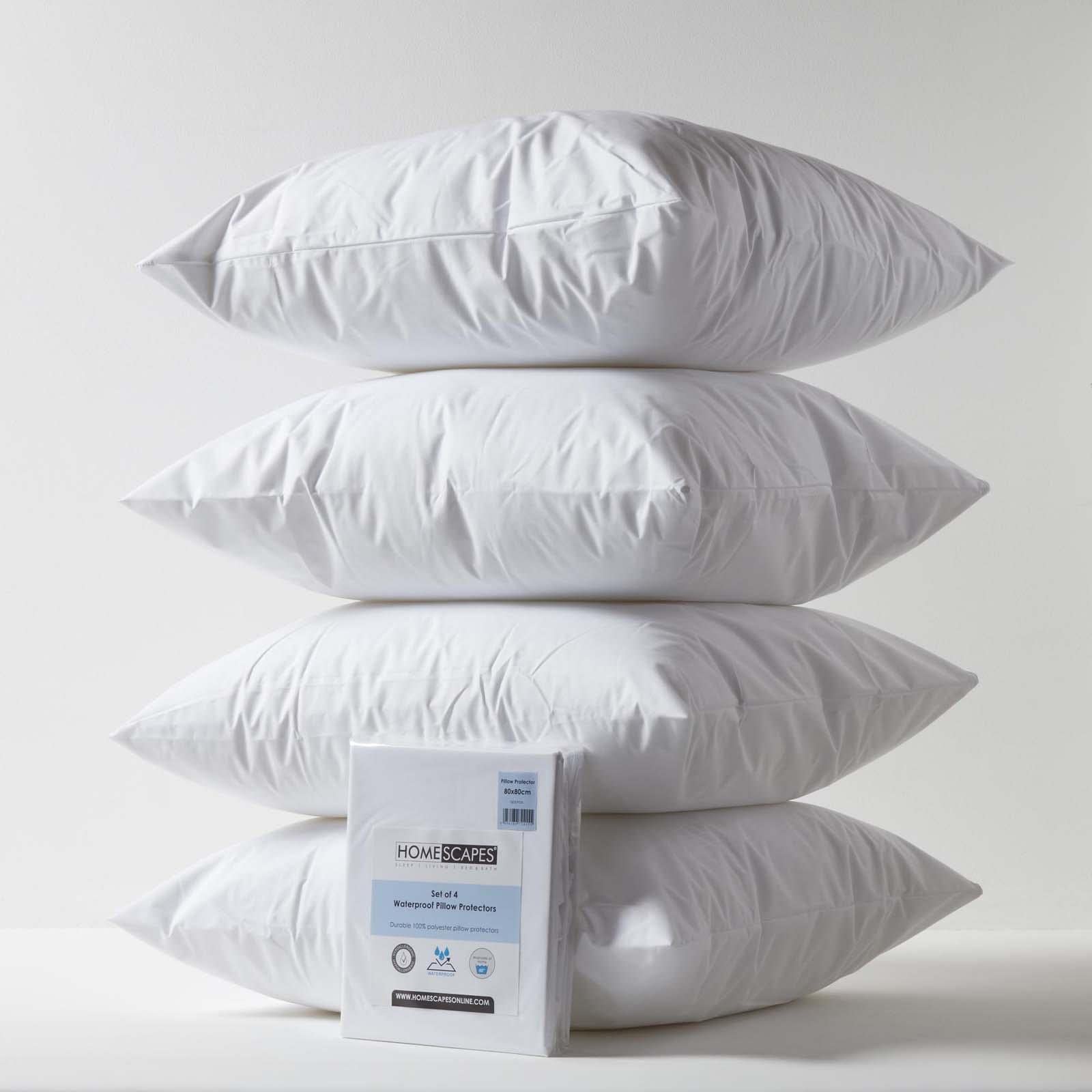 HOMESCAPES Set of 4 Euro Size 80 x 80 cm Waterproof Pillow Protectors Hypoallergenic Anti Dust Mite Washable Square Pillow Covers Oeko-Tex Certified Soft & Breathable with Zip Closure