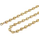 HZMAN Stainless Steel Necklace for Men Hip Hop Polished Coffee Bean Silver Men's Chain Necklace Jewelry Gift