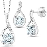Gem Stone King Pendant and Earrings Jewelry Set for Women | 925 Sterling Silver | Gemstone Birthstone and White Diamond | Round 6MM and 5MM | With 18 Inch Chain