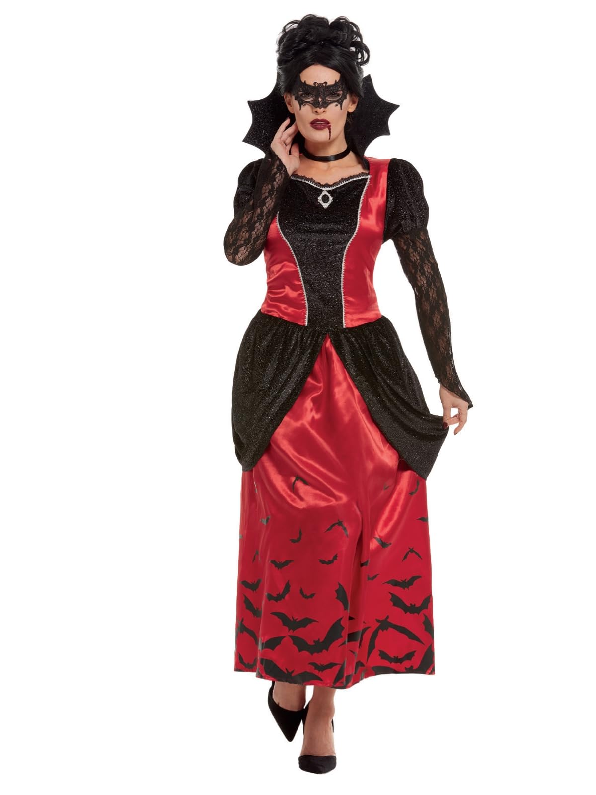 Smiffys Gothic Vampiress Costume, Black with Dress & Eyemask, Halloween Adult Fancy Dress, Vampire Dress Up Costumes