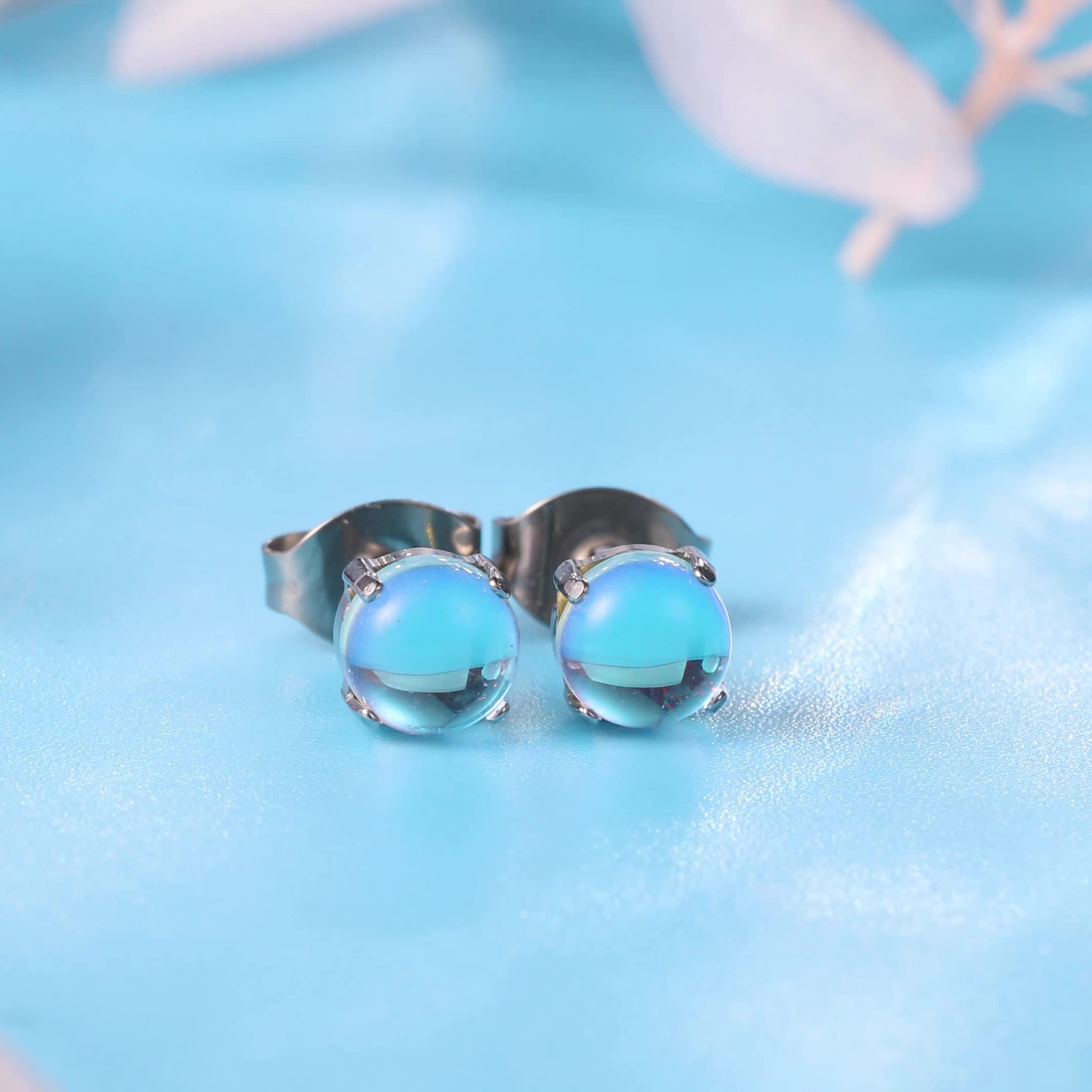 Limerencia G23 Hypoallergenic Pure Titanium Earrings, Opal/Moonstone/Cat's Eye/Blue Turquoise Stud Earrings, F136 Implant Grade|Delicate Jewelry for Sensitive Ears