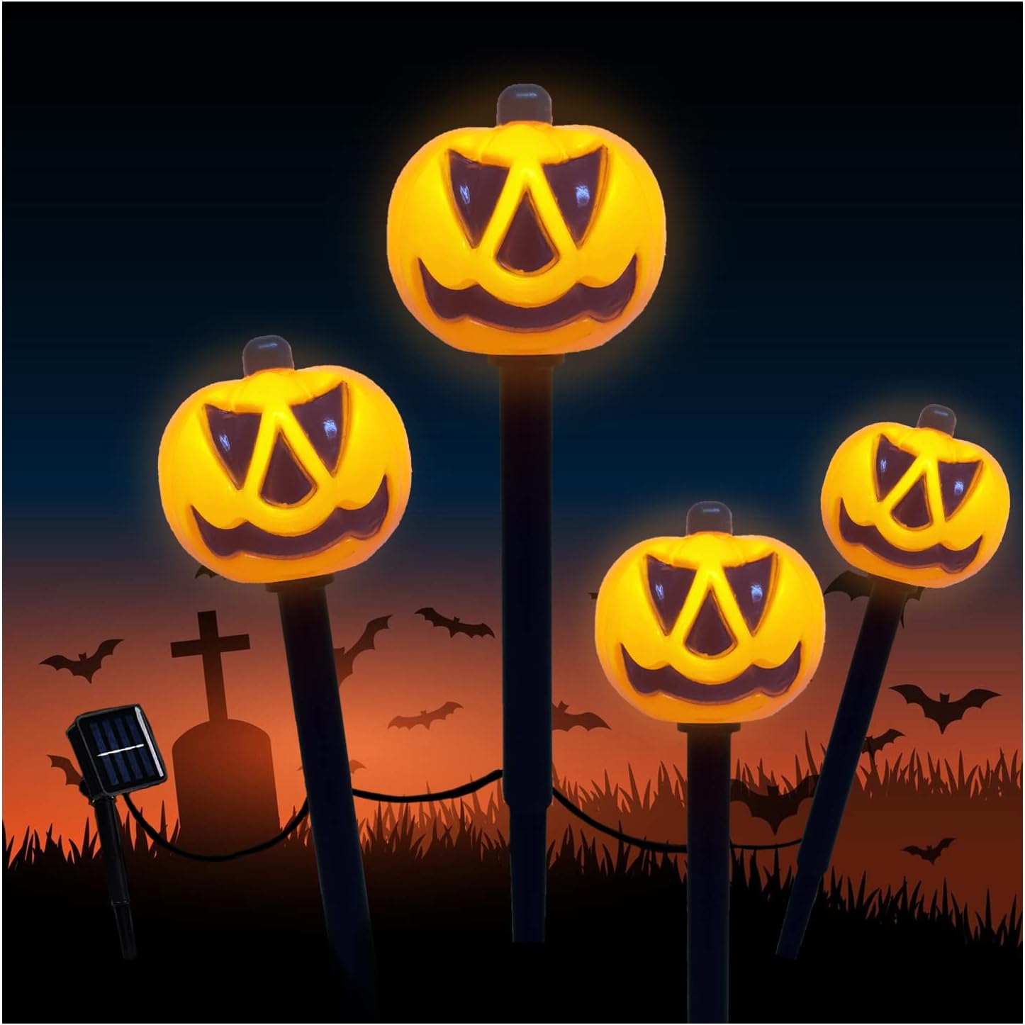 Lighting - Halloween Decorations Solar Lights Outdoor, Fcysy 4 Pcs Waterproof Halloween Lighted Pumpkin Pathway Stake Lights, Halloween Party Décor Walkway Lights，Jack-O-Lantern Yard Stakes Garden Solar Lights